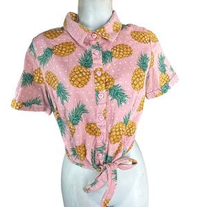 collectif london pineapple button up short sleeve waist tie crop shirt Size 8